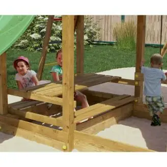 Fungoo Mars Holzspielhaus mit Rutsche, Schaukel, Picknicktisch und Klettergerüst
