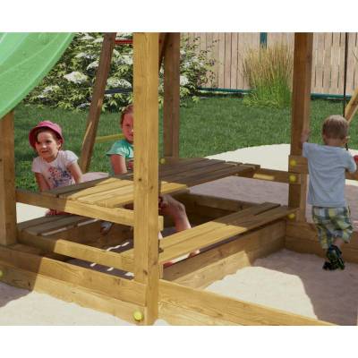 Fungoo Mars Holzspielhaus mit Rutsche, Schaukel, Picknicktisch und Klettergerüst