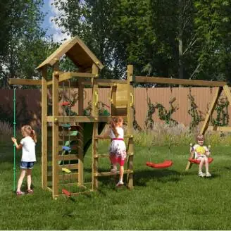 Fungoo Mixter Holzspielplatz mit Rutsche, Doppelschaukel und Klettergerüst