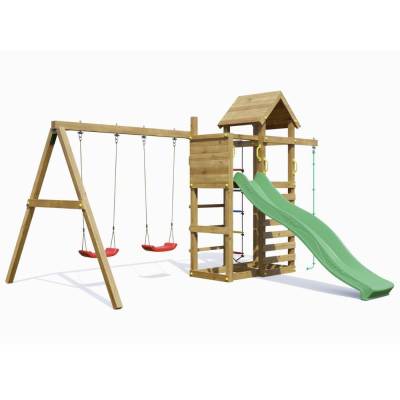 Fungoo Mixter Holzspielplatz mit Rutsche, Doppelschaukel und Klettergerüst