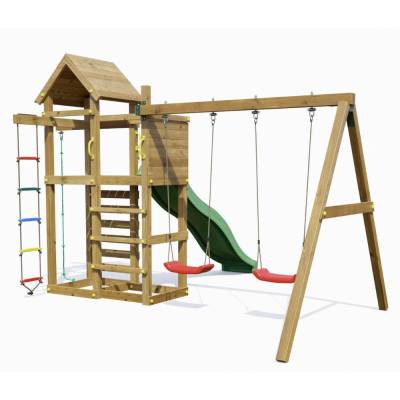 Fungoo Mixter Holzspielplatz mit Rutsche, Doppelschaukel und Klettergerüst
