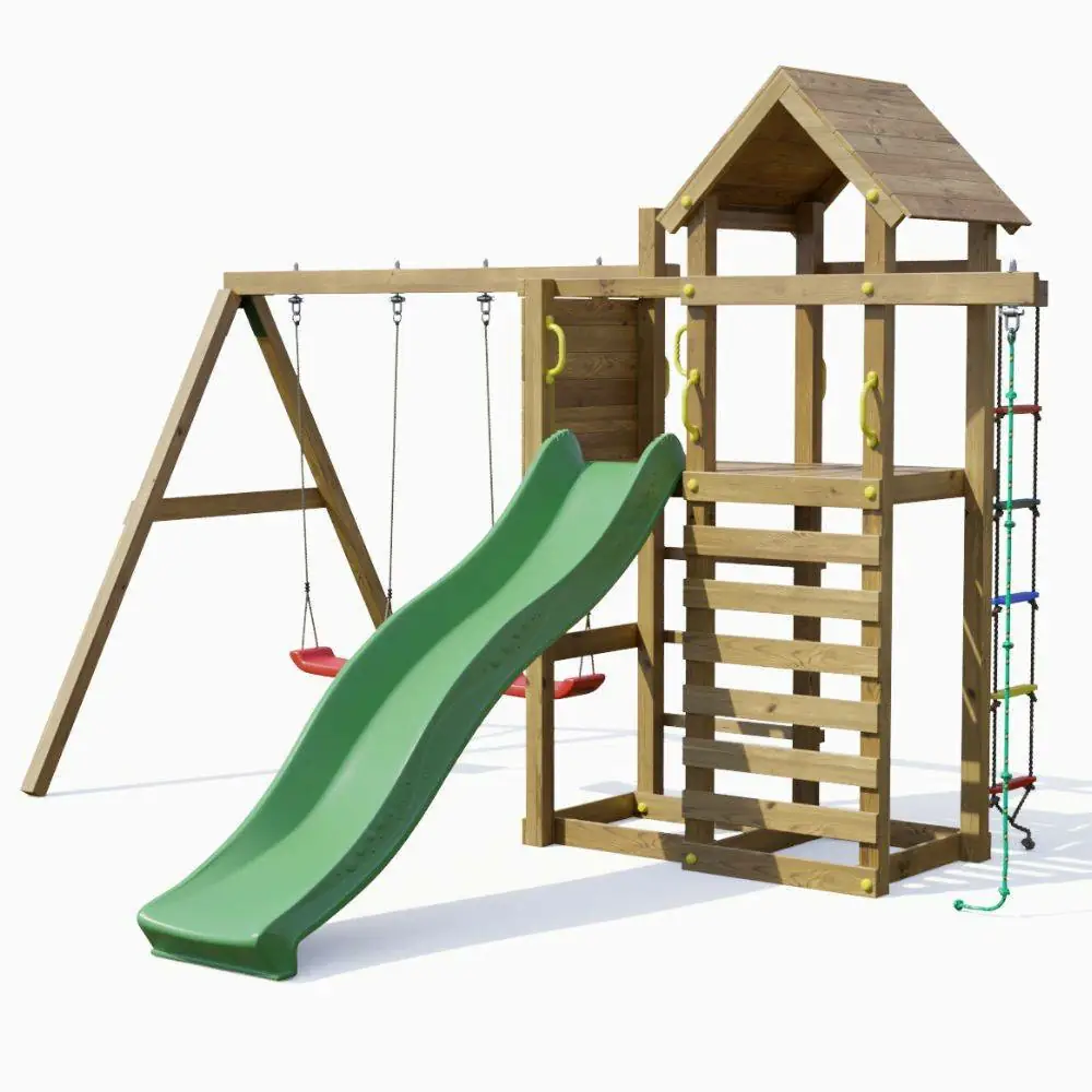 Fungoo Mixter Holzspielplatz mit Rutsche, Doppelschaukel und Klettergerüst Fungoo Mixter Holzspielplatz mit Rutsche, Doppelschaukel und Klettergerüst