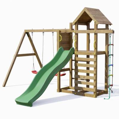 Fungoo Mixter Holzspielplatz mit Rutsche, Doppelschaukel und Klettergerüst