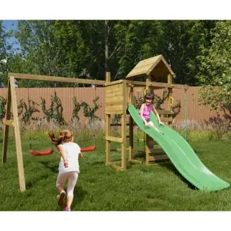 Fungoo Mixter Holzspielplatz mit Rutsche, Doppelschaukel und Klettergerüst