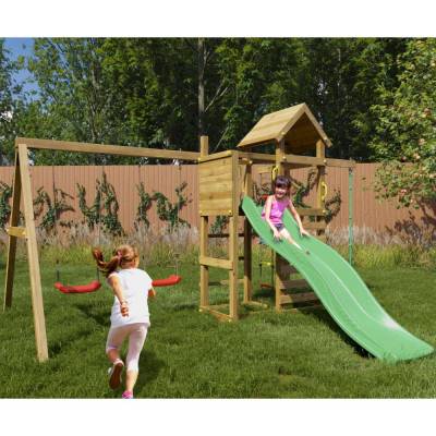 Fungoo Mixter Holzspielplatz mit Rutsche, Doppelschaukel und Klettergerüst
