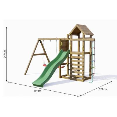 Fungoo Mixter Holzspielplatz mit Rutsche, Doppelschaukel und Klettergerüst