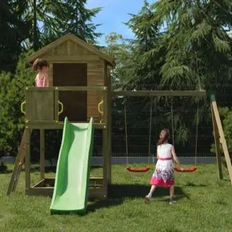 Fungoo GALAXY S Spielhaus mit Rutsche Holz Gartenspiele