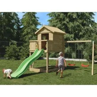 Fungoo GALAXY S Spielhaus mit Rutsche Holz Gartenspiele