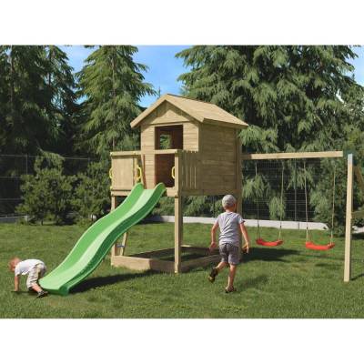Fungoo GALAXY S Spielhaus mit Rutsche Holz Gartenspiele