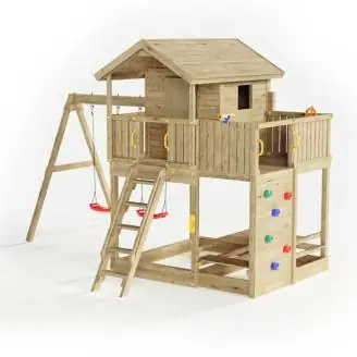 Fungoo Galaxy Moonlight Gartenspielhaus aus Holz für Kinder mit zwei Schaukeln und Klettergerüst
