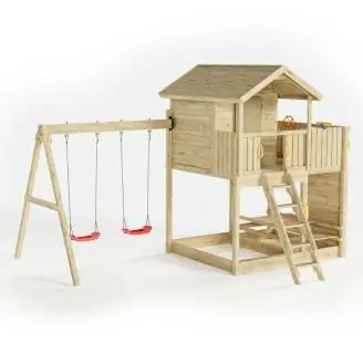 Fungoo Galaxy Moonlight Gartenspielhaus aus Holz für Kinder mit zwei Schaukeln und Klettergerüst