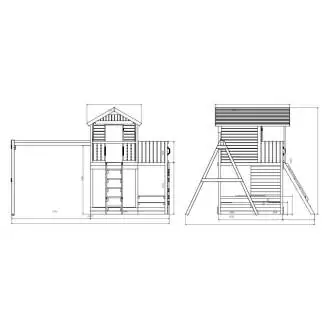 Fungoo Galaxy Moonlight Gartenspielhaus aus Holz für Kinder mit zwei Schaukeln und Klettergerüst