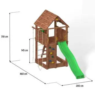 Fungoo FORTRESS Holzspielplatz mit Rutsche, Klettergerüst und Sandkasten