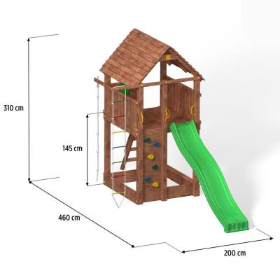 Fungoo FORTRESS Holzspielplatz mit Rutsche, Klettergerüst und Sandkasten