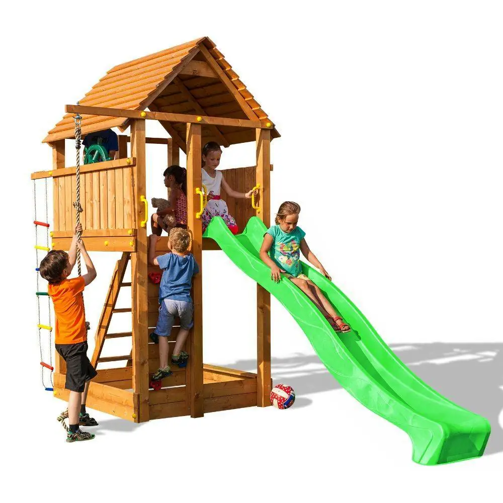 Fungoo FORTRESS Holzspielplatz mit Rutsche, Klettergerüst und Sandkasten