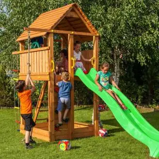 Fungoo FORTRESS Holzspielplatz mit Rutsche, Klettergerüst und Sandkasten