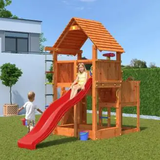 Holzspielplatz Fungoo BIG LEADER Haus, Rutsche, Klettergerüst, Sandkasten