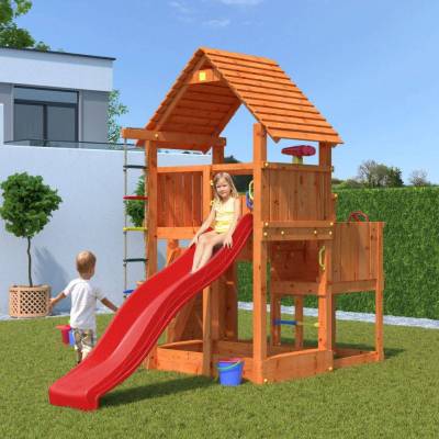 Holzspielplatz Fungoo BIG LEADER Haus, Rutsche, Klettergerüst, Sandkasten