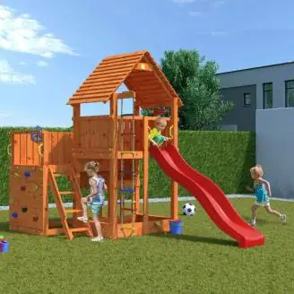 Holzspielplatz Fungoo BIG LEADER Haus, Rutsche, Klettergerüst, Sandkasten