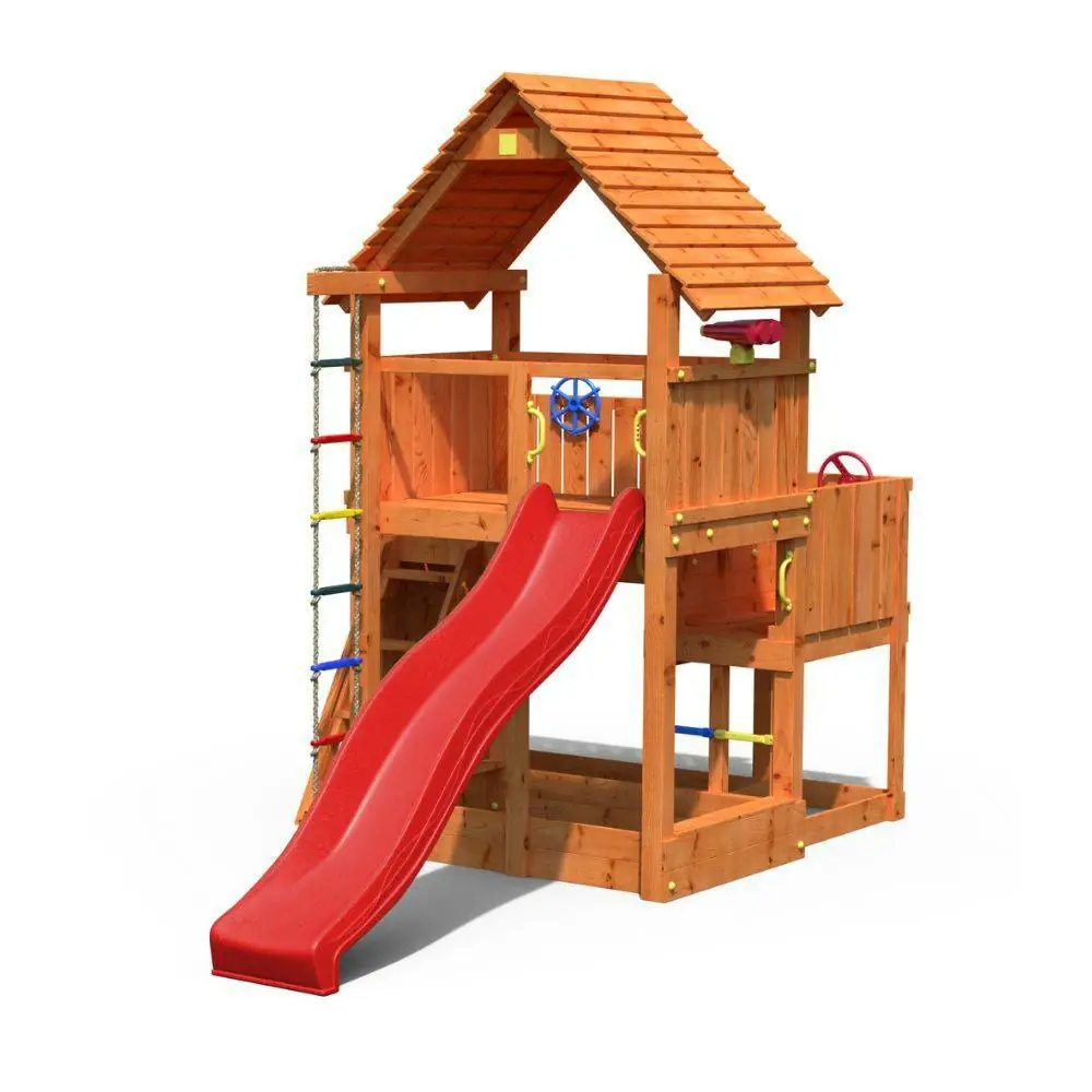 Holzspielplatz Fungoo BIG LEADER Haus, Rutsche, Klettergerüst, Sandkasten