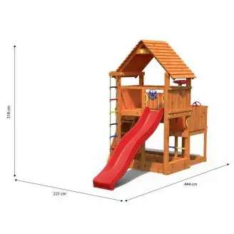 Holzspielplatz Fungoo BIG LEADER Haus, Rutsche, Klettergerüst, Sandkasten