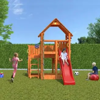 Holzspielplatz Fungoo BIG LEADER Haus, Rutsche, Klettergerüst, Sandkasten