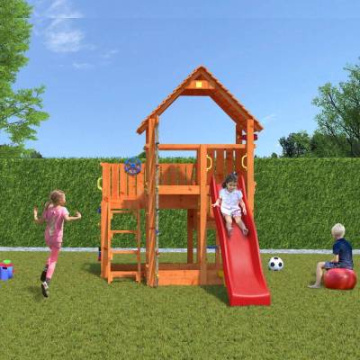 Holzspielplatz Fungoo BIG LEADER Haus, Rutsche, Klettergerüst, Sandkasten
