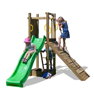 Funny 3 Holzspielplatz mit Klettergerüst, Sandkasten und Rutsche