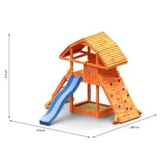 Fungoo Riesiges Teakholz-Spielhaus mit Rutsche, Klettergerüst und Sandkasten
