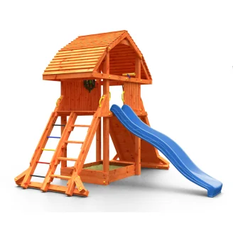 Fungoo Riesiges Teakholz-Spielhaus mit Rutsche, Klettergerüst und Sandkasten