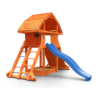 Fungoo Riesiges Teakholz-Spielhaus mit Rutsche, Klettergerüst und Sandkasten