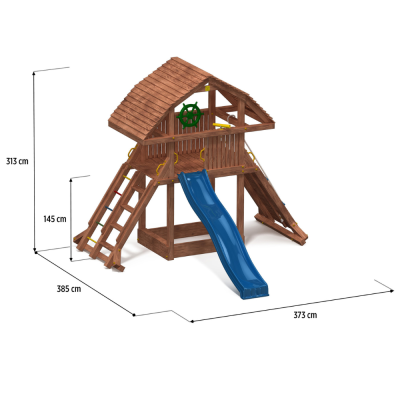 Fungoo Riesiges Teakholz-Spielhaus mit Rutsche, Klettergerüst und Sandkasten