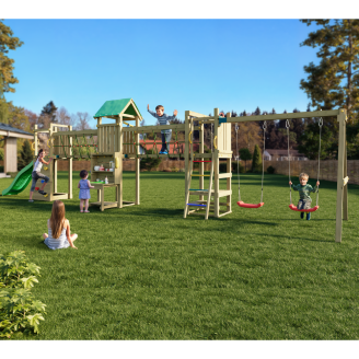 Fungoo Maxi Exposure Holzspielplatz mit Rutsche, Schaukeln, Brücke und Klettergerüst