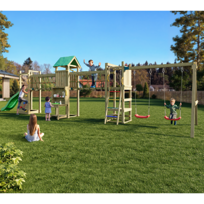 Fungoo Maxi Exposure Holzspielplatz mit Rutsche, Schaukeln, Brücke und Klettergerüst