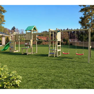 Fungoo Maxi Exposure Holzspielplatz mit Rutsche, Schaukeln, Brücke und Klettergerüst