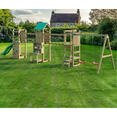 Fungoo Maxi Exposure Holzspielplatz mit Rutsche, Schaukeln, Brücke und Klettergerüst