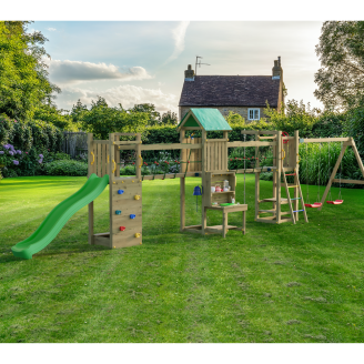 Fungoo Maxi Exposure Holzspielplatz mit Rutsche, Schaukeln, Brücke und Klettergerüst