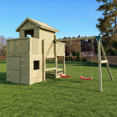 Spielhaus Fungoo Multifort mit Rutsche und Schaukeln