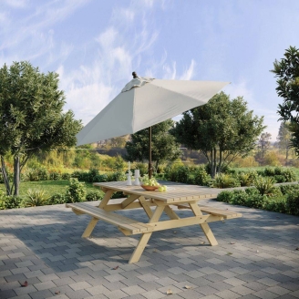Happytime 35mm Holzbank Picknicktisch Biergartengarnitur für Garten und Terrasse 180 x 150 x 70 cm