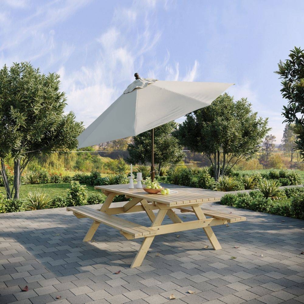 Happytime 35mm Holzbank Picknicktisch Biergartengarnitur für Garten und Terrasse 180 x 150 x 70 cm