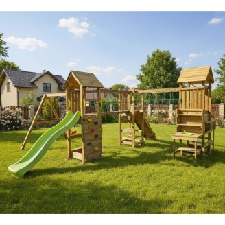 Fungoo Optimizer Holzspielplatz mit Rutsche, Schaukeln, Klettergerüst und Kinderküche