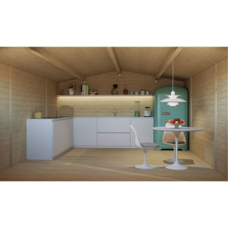 Gartenhaus aus Holz Aurora 4x3 m mit Doppelfenster und verglaster Tür – Blockbohlenkonstruktion 25 mm Wandstärke