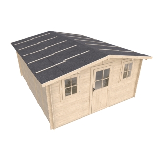 Gartenhaus Serena 4x5 m mit verglaster Tür und zwei Fenstern – Blockbohlenkonstruktion aus naturbelassener Fichte 25 mm