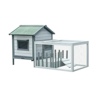Grauer Kaninchenstall aus Holz für den Außenbereich mit Gehege für Kaninchen und Meerschweinchen 146 x 75 x 83 cm – Farm 1