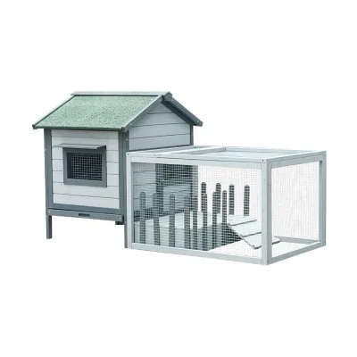 Grauer Kaninchenstall aus Holz für den Außenbereich mit Gehege für Kaninchen und Meerschweinchen 146 x 75 x 83 cm – Farm 1