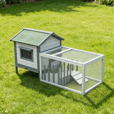 Grauer Kaninchenstall aus Holz für den Außenbereich mit Gehege für Kaninchen und Meerschweinchen 146 x 75 x 83 cm – Farm 1