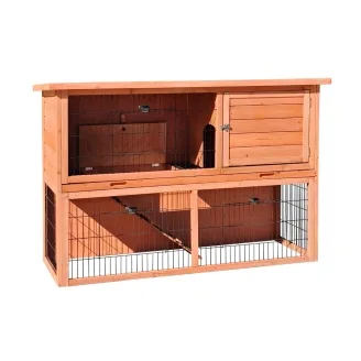 Zweistöckiger Kaninchenstall aus Holz für den Außenbereich mit Gehege 136 x 50 x 92 cm – Farm 2