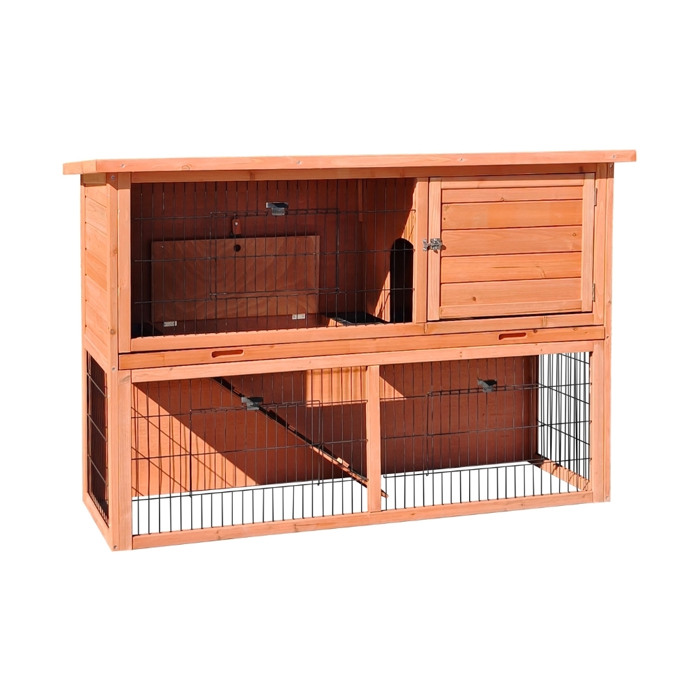 Zweistöckiger Kaninchenstall aus Holz für den Außenbereich mit Gehege 136 x 50 x 92 cm – Farm 2