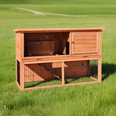 Zweistöckiger Kaninchenstall aus Holz für den Außenbereich mit Gehege 136 x 50 x 92 cm – Farm 2