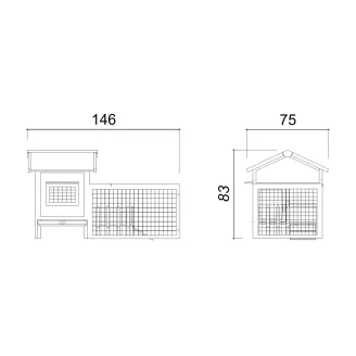 Grauer Kaninchenstall aus Holz für den Außenbereich mit Gehege für Kaninchen und Meerschweinchen 146 x 75 x 83 cm – Farm 1